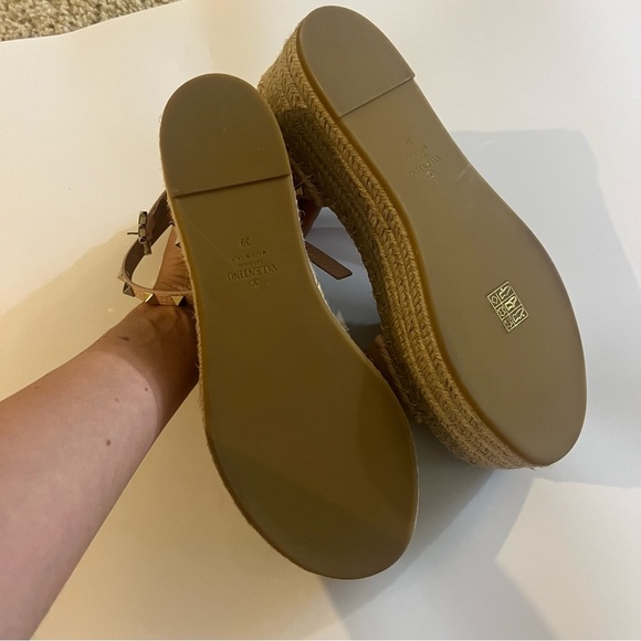 Valentino Pink Leather Rockstud Espadrille Platform Ankle Strap Sandals NWOT - Picture 6 of 9